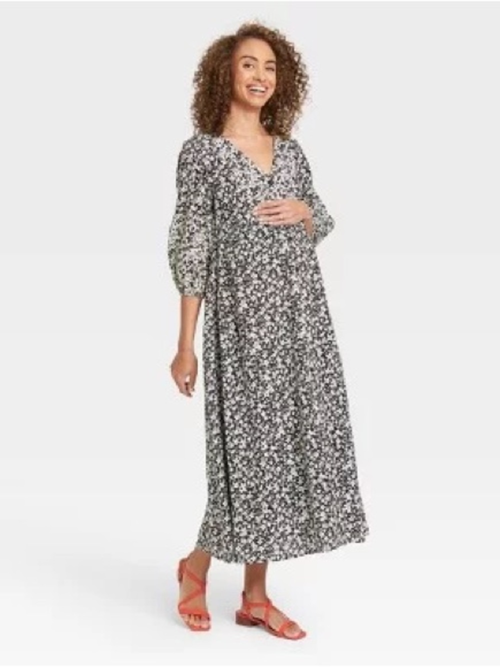 The Nines By Hatch Black White Floral Midi Dress XL